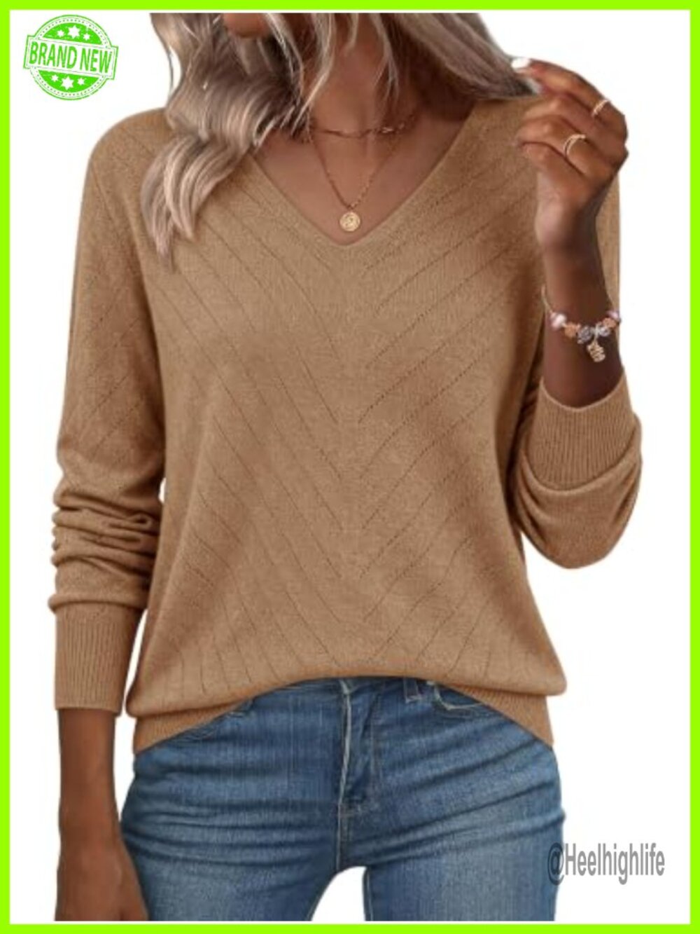 Women's Long Sleeve V-Neck Lightweight Knit Pullover Sweater
